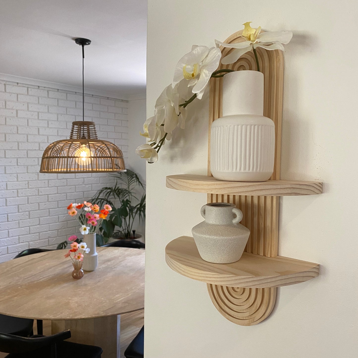 Timeless Elegance: Arched Wood Wall Shelf in Mid-Century Modern Style - Explore Single and Double Options