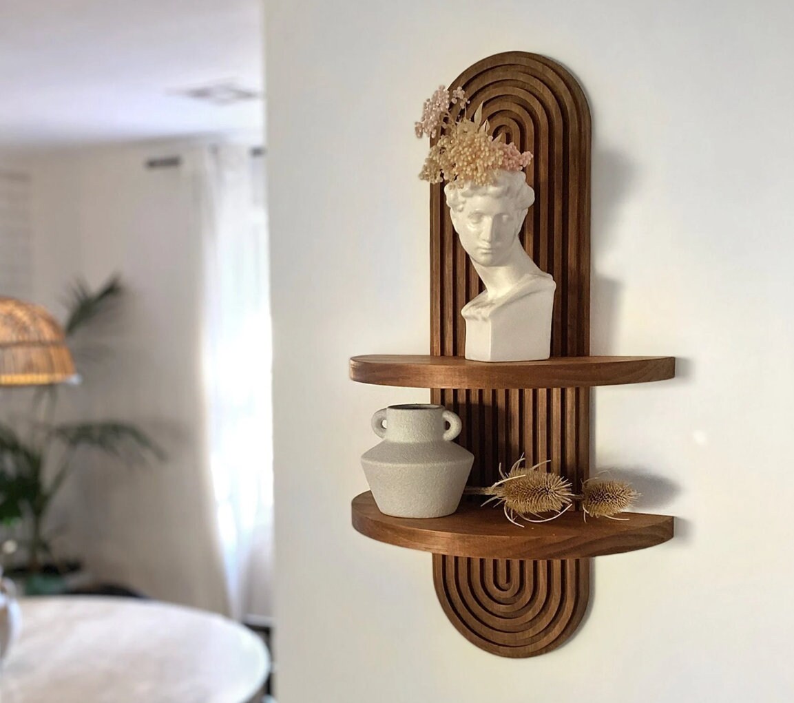 Timeless Elegance: Arched Wood Wall Shelf in Mid-Century Modern Style - Explore Single and Double Options