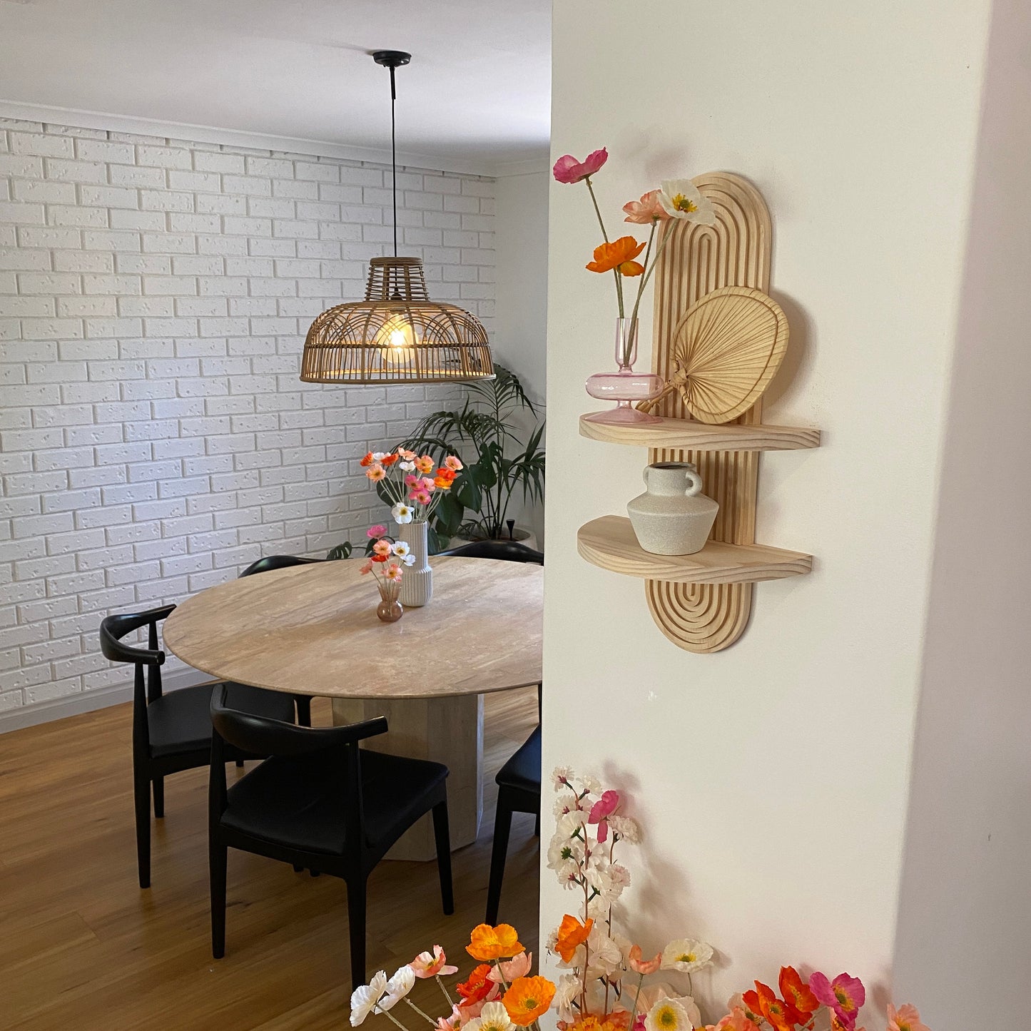 Timeless Elegance: Arched Wood Wall Shelf in Mid-Century Modern Style - Explore Single and Double Options
