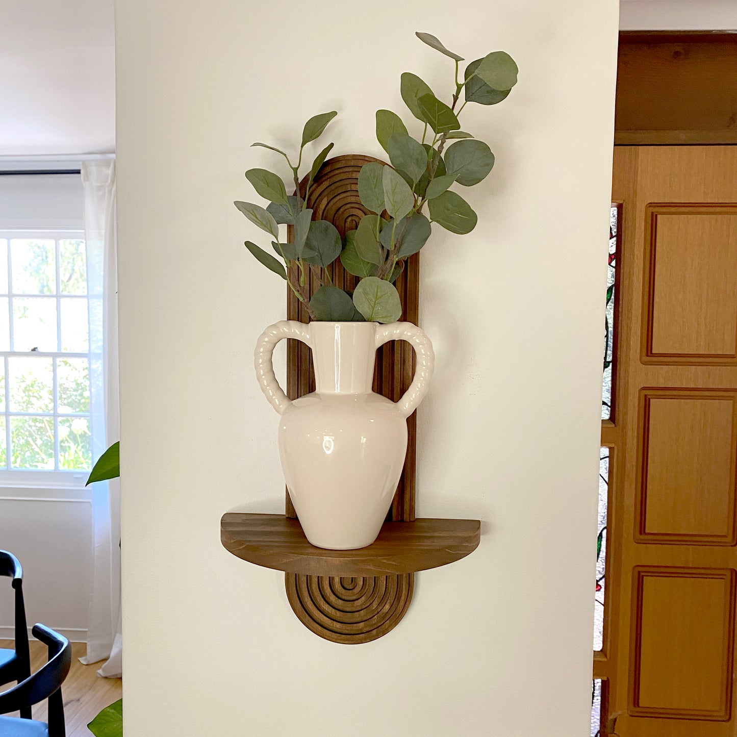 Floating Wall Shelf | Mid Century Modern Arched Shelf | Decorative Floating Shelves in Walnut & Natural Wood