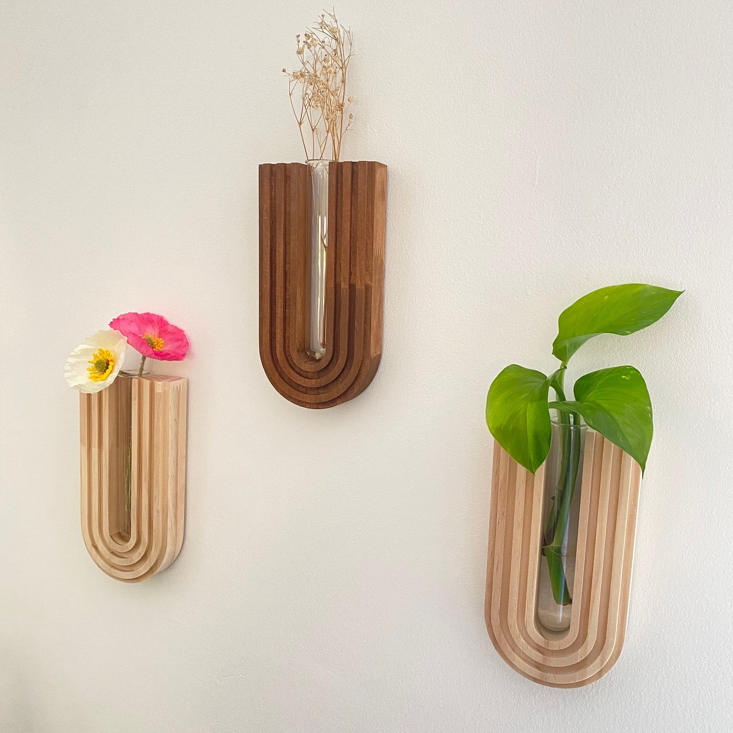Handcrafted Wooden Wall Vase - Hanging Planter with Glass Tube - Indoor Wall Garden Decor - Perfect Gift for Plant Lovers