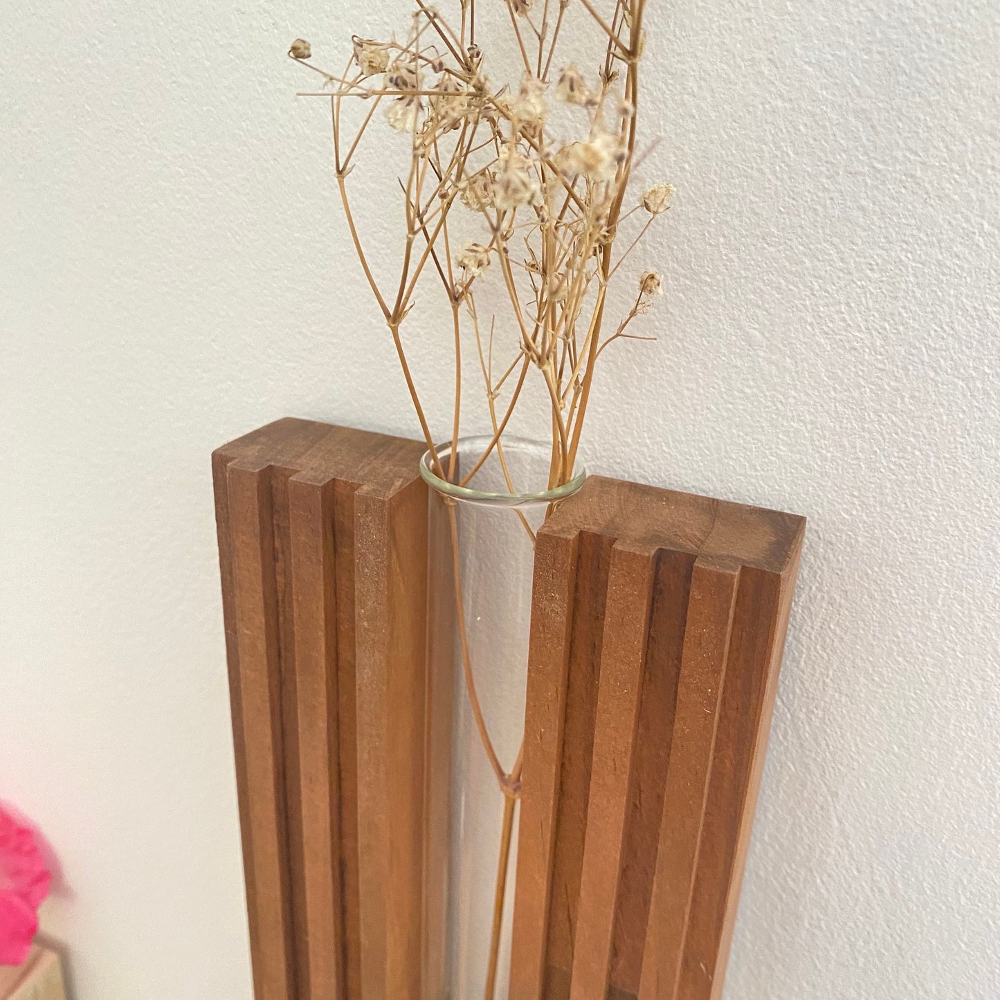 Handcrafted Wooden Wall Vase - Hanging Planter with Glass Tube - Indoor Wall Garden Decor - Perfect Gift for Plant Lovers