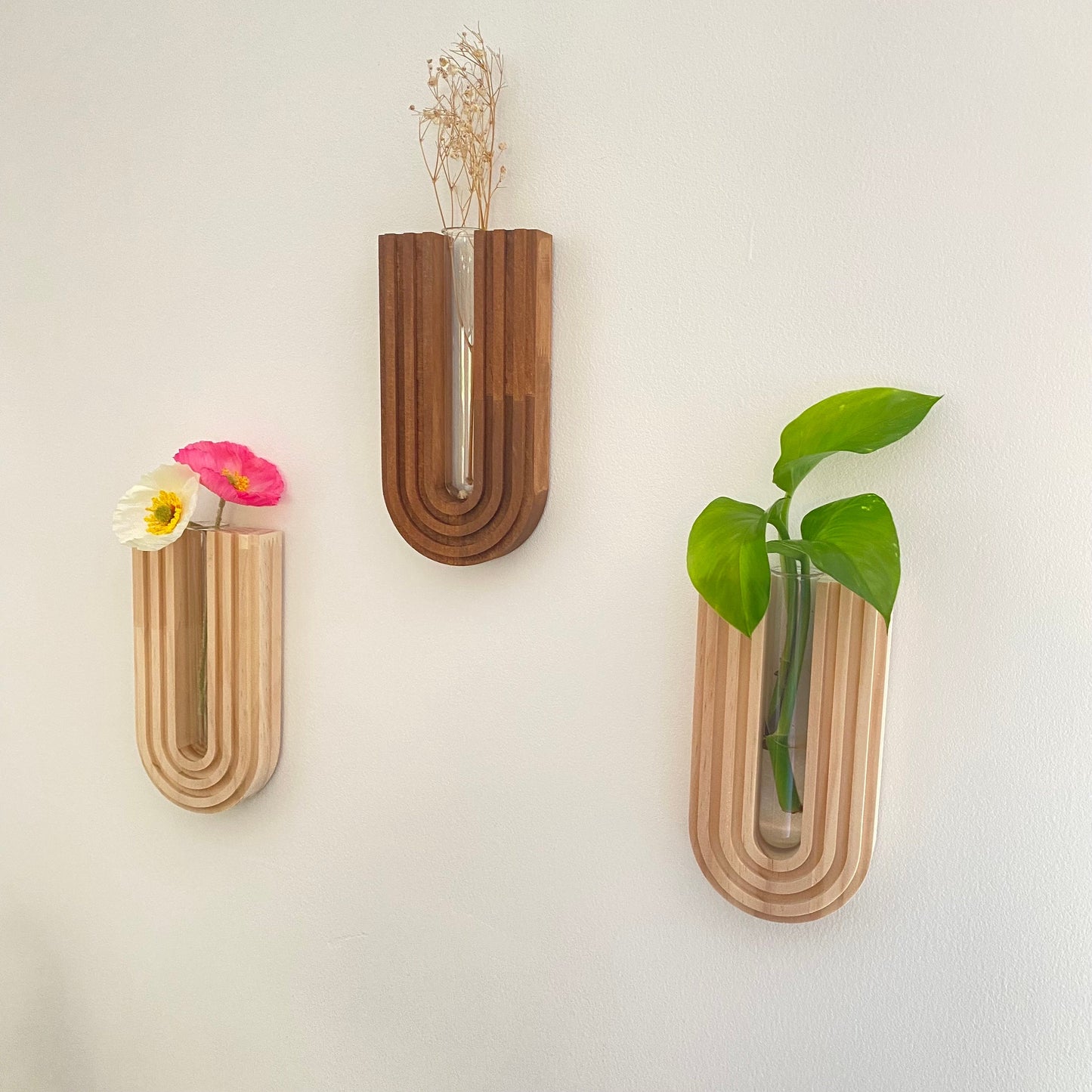 Handcrafted Wooden Wall Vase - Hanging Planter with Glass Tube - Indoor Wall Garden Decor - Perfect Gift for Plant Lovers