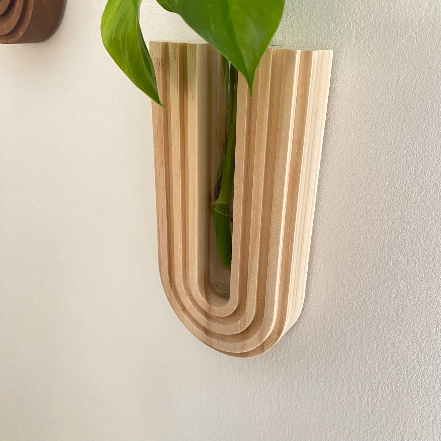 Handcrafted Wooden Wall Vase - Hanging Planter with Glass Tube - Indoor Wall Garden Decor - Perfect Gift for Plant Lovers