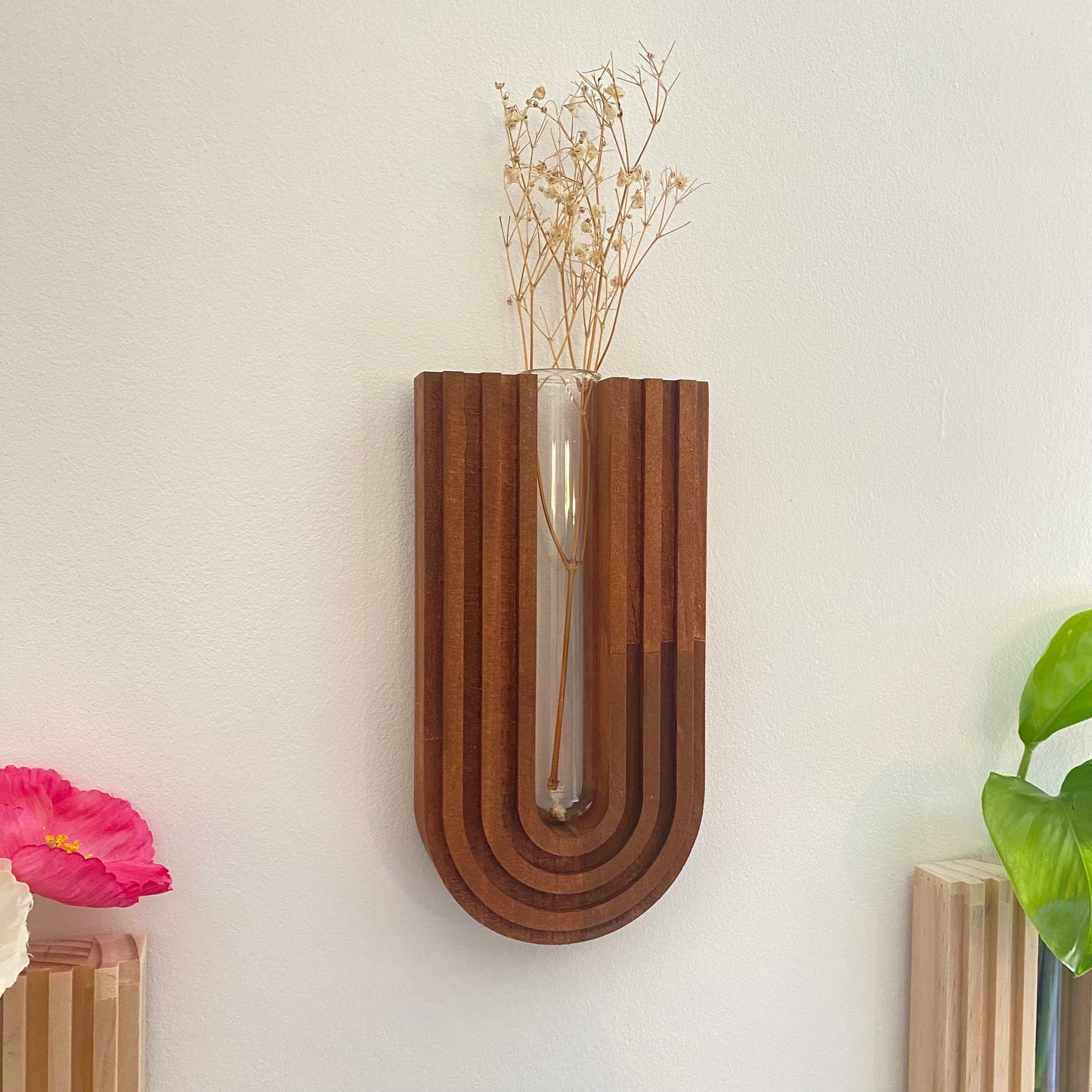 Handcrafted Wooden Wall Vase - Hanging Planter with Glass Tube - Indoor Wall Garden Decor - Perfect Gift for Plant Lovers