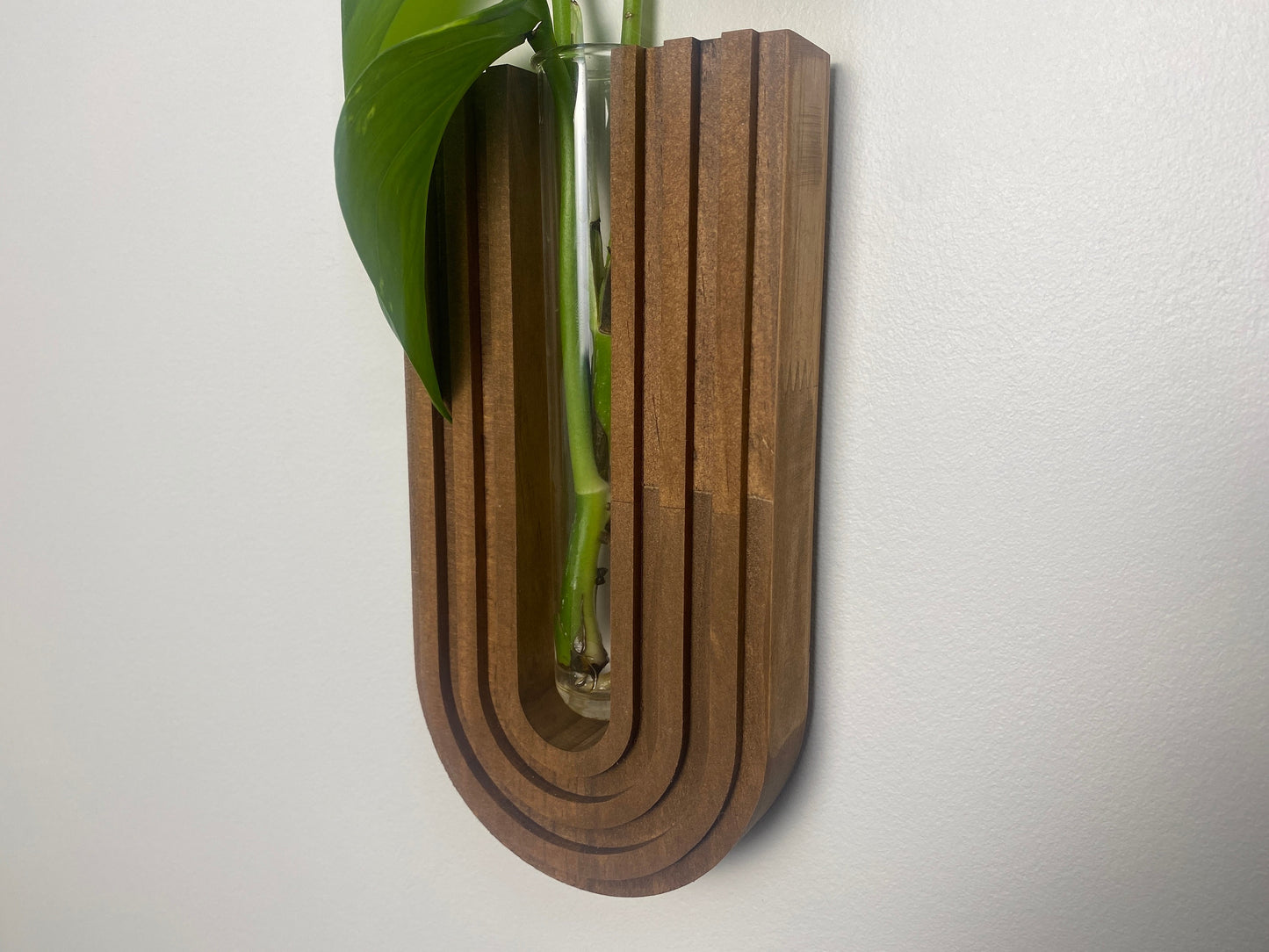 Handcrafted Wooden Wall Vase - Hanging Planter with Glass Tube - Indoor Wall Garden Decor - Perfect Gift for Plant Lovers