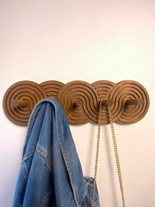 Mid-Century Modern Wall-Mounted Coat Rack | Walnut or Natural Colours | Vintage Art Deco | Entryway Organizer for Coats, Hats, and Bags