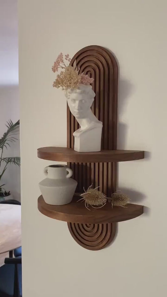 Mid-Century Modern Wall Shelf with Arched Wood Design - Single & Double Available