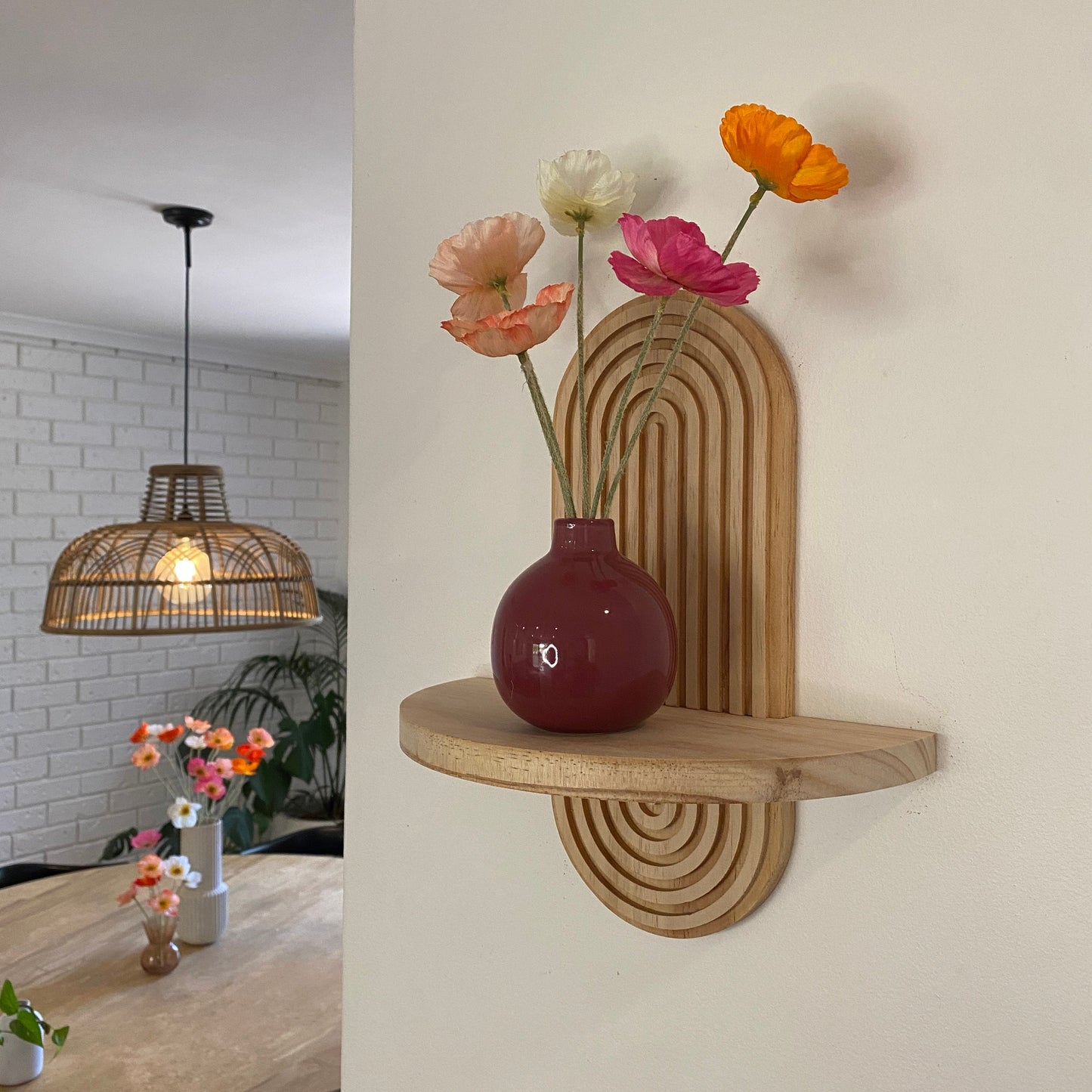 Timeless Elegance: Arched Wood Wall Shelf in Mid-Century Modern Style - Explore Single and Double Options