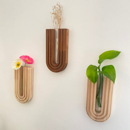 Handcrafted Wooden Wall Vase - Hanging Planter with Glass Tube - Indoor Wall Garden Decor - Perfect Gift for Plant Lovers