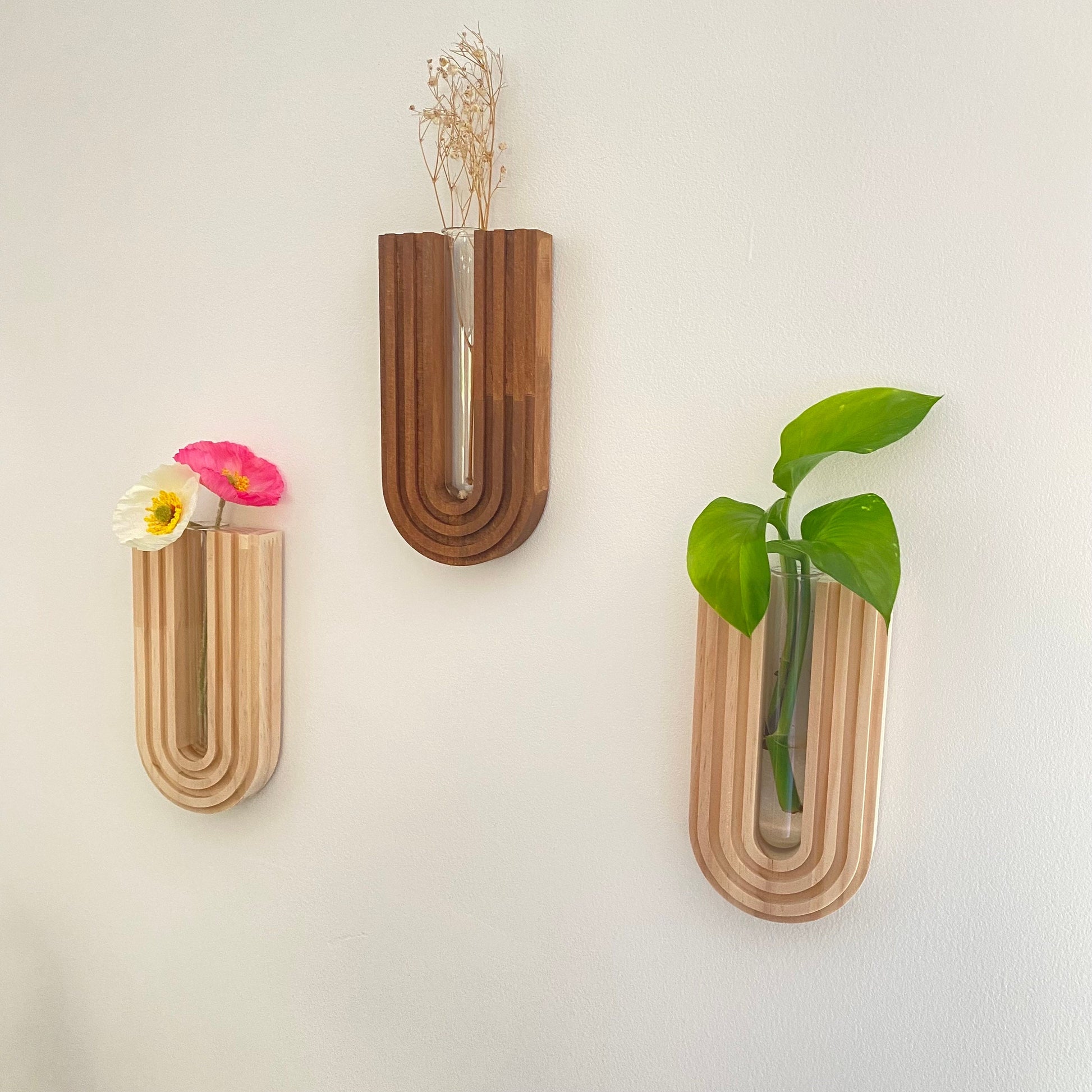 Handcrafted Wooden Wall Vase - Hanging Planter with Glass Tube - Indoor Wall Garden Decor - Perfect Gift for Plant Lovers