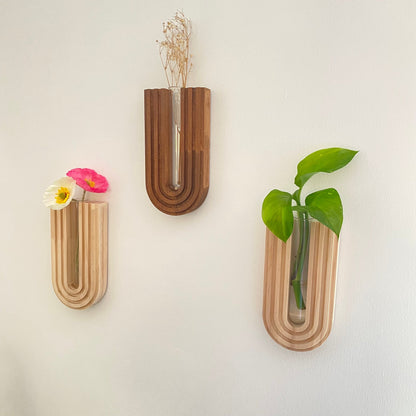 Handcrafted Wooden Wall Vase - Hanging Planter with Glass Tube - Indoor Wall Garden Decor - Perfect Gift for Plant Lovers